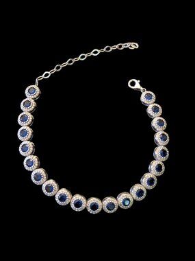925 Sterling Silver Natural Stone CZ Size 6.5-9.25" Statement Bracelet